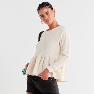 Truly Madly Deeply Urban Outfitters cream textured peplum sweater